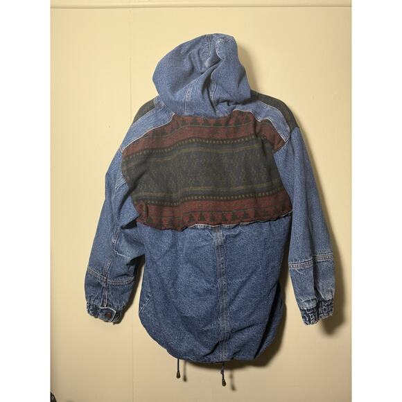 Size MEDIUM Julia Michaels Vintage Denim Jacket Flannel Lined Long Sleeve Hooded - Picture 3 of 5